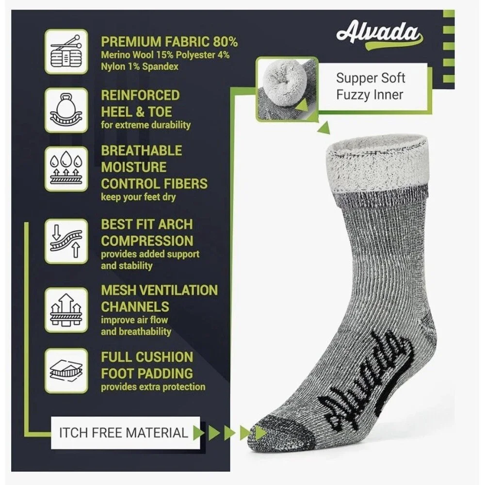 Alvada Men's And Women's Wool Blend Socks 3 Pair Medium Large New